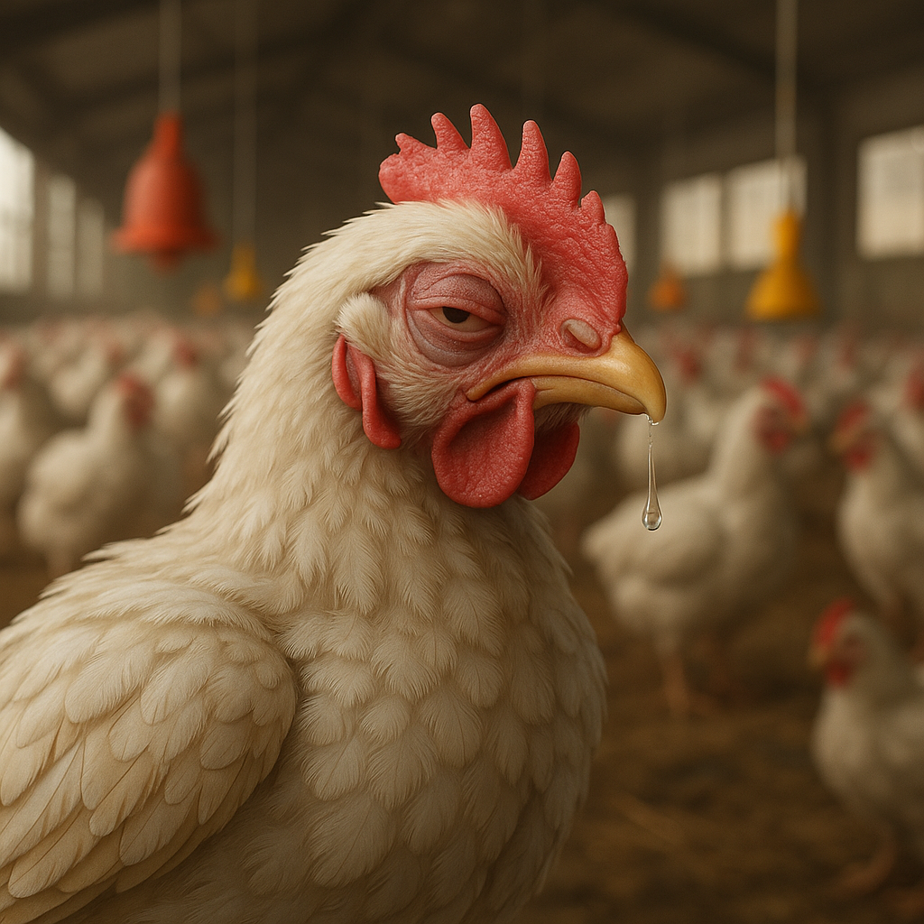 Equipe de biosseguridade vistoriando granja avícola no Rio Grande do Sul durante contenção de foco de Influenza Aviária em 2025.